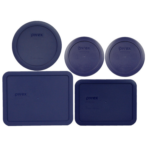 Pyrex Simply Store 5pc Dark Blue Round & Rectangle Replacement Lid Set