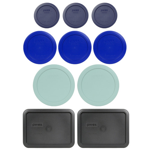 Pyrex Simply Store 7202-PC Dark Blue, 7200-PC Cadet Blue, 7201-PC Muddy Aqua, and 7210-PC Charcoal Gray 10pc Plastic Lid Set