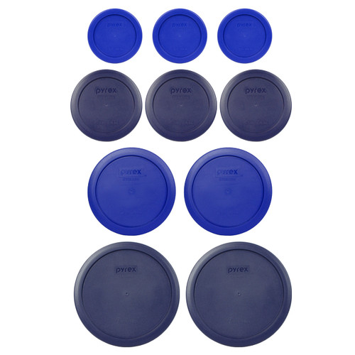 Pyrex Replacement Lids (3) 7202-PC Cadet Blue, (3) 7200-PC Dark Blue, (2) 7201-PC Cadet Blue, and (2) 7402-PC Dark Blue