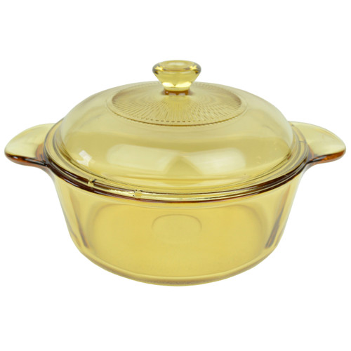 Visions 3.5 L Dutch Oven Amber Glass Pot and Visions V-33-C 3.5 Qt