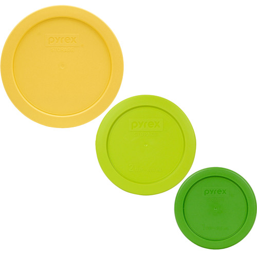 Pyrex 7201-PC Yolk Yellow, 7200-PC Edamame Green, 7202-PC Lawn Green Food Storage Replacement Lid Covers