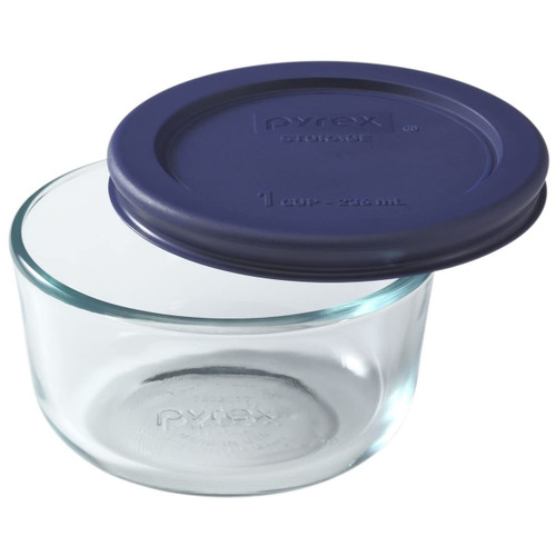 Pyrex 7202 1 Cup Glass Dish & 7202-PC 1 Cup Blue Replacement Lid Cover