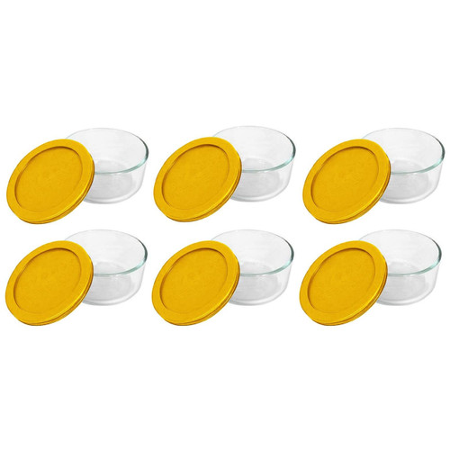 Pyrex (6) Simply Store 7200 2-Cup Glass Storage Bowls w/ (6) 7200-PC Butter Yellow Lid Covers