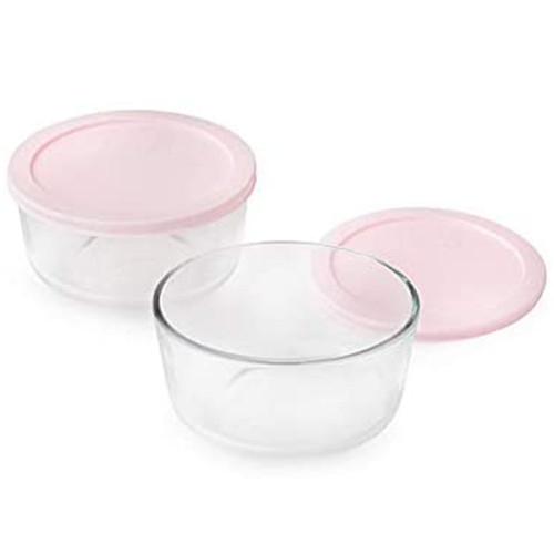 Pyrex 7201 4-Cup Glass Food Storage Bowls w/ 7201-PC 4-Cup Loring Pink Lid Covers