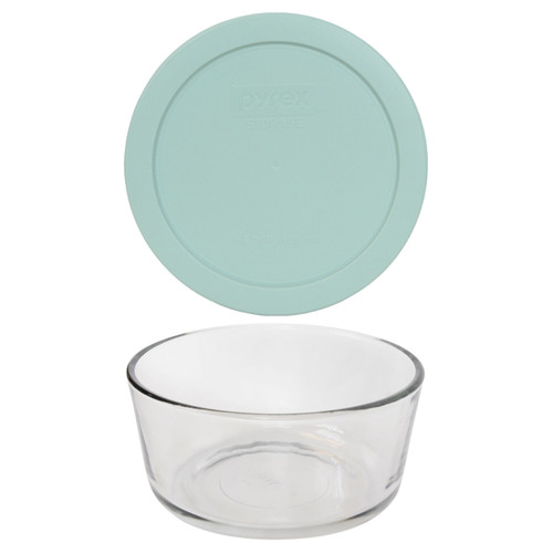 Pyrex 7201 4- Cup Round Glass Food Storage Bowl w/ 7201-PC Muddy Aqua Lid Cover