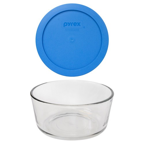 Pyrex (1) 7201 4-Cup Clear Glass Bowl & (1) 7201-PC Cadet Blue