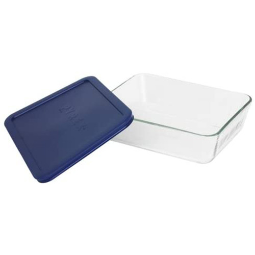 Pyrex 7211 6-Cup Rectangle Glass Food Storage Dish w/ 7211-PC Blue Lid Cover