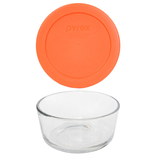 Pyrex Simply Store 7200 2-Cup Glass Storage Bowl w/ 7200-PC Orange Plastic Lid Cover