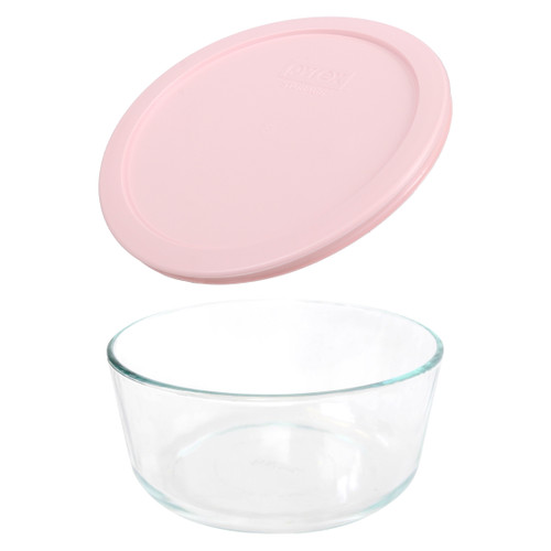 Pyrex (1) 7203 7 Cup Glass Bowl & (1) 7402-PC Loring Pink Lid