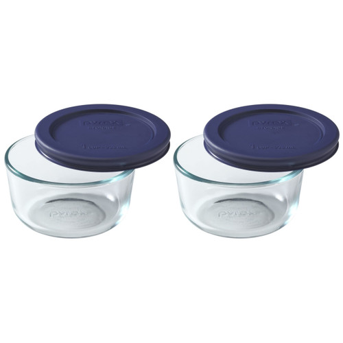 Pyrex 7202 1 Cup Glass Dish & 7202-PC 1 Cup Blue Replacement Lid Cover (2-Pack)