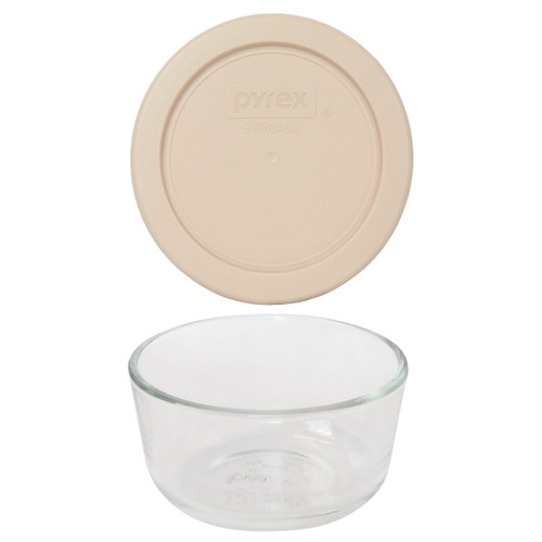 Pyrex 7202 1-Cup Glass Storage Bowl with 7202-PC Blush Colored Plastic Lid Cover