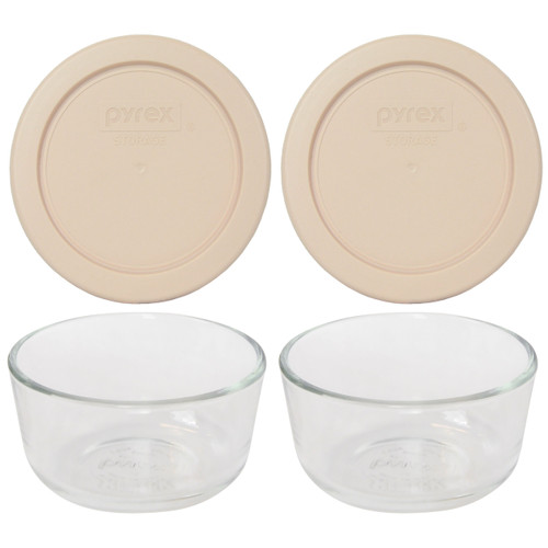 Pyrex 7202 1-Cup Glass Storage Bowl with 7202-PC Blush Colored Plastic Lid Cover (2-Pack)