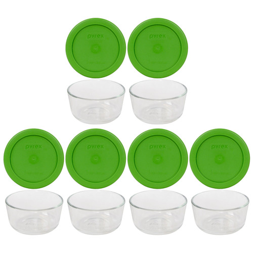 Pyrex 7202 1 Cup Glass Dish & 7202-PC 1 Cup Lawn Green Replacement Lid Cover (6-Pack)
