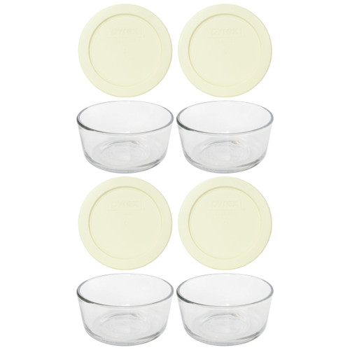 Pyrex Simply Store 7200 2-Cup Glass Storage Bowl and 7200-PC 2-Cup Sour Cream Lid Cover (4-Pack)
