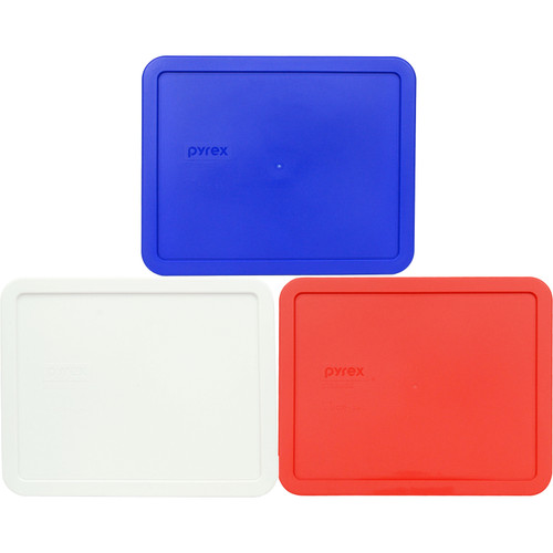 Pyrex 7212-PC 11-Cup Red, White, and Cadet Blue BPA-Free Plastic Lids