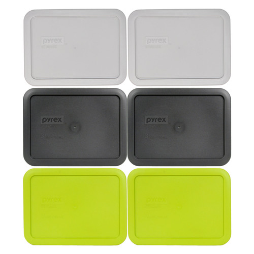 Pyrex 7210-PC (2) Jet Grey, (2) Charcoal Grey, and (2) Edamame Green Food Storage Replacement Lid Covers