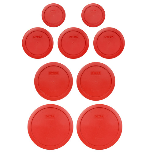 Pyrex (2) 7202-PC, (3) 7200-PC, (2) 7201-PC, & (2) 7402-PC Poppy Red Food Storage Replacement Lids