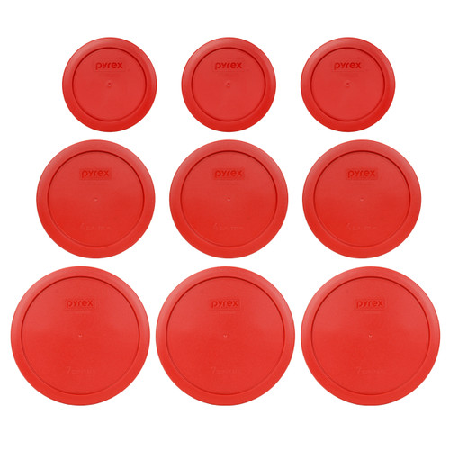 Pyrex (3) 7200-PC, (3) 7201-PC, & (3) 7402-PC Poppy Red Food Storage Replacement Lids