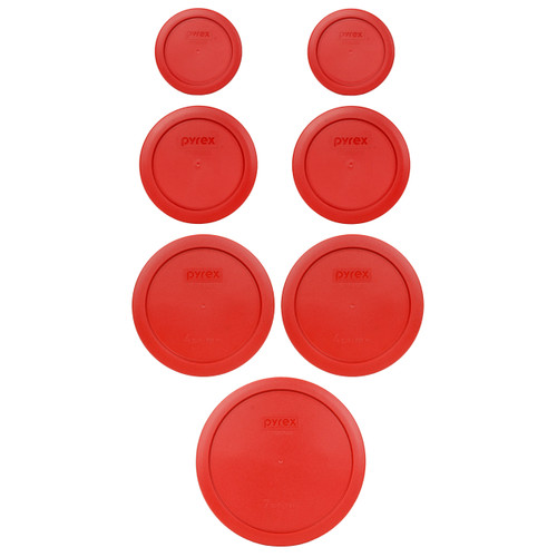 Pyrex (2) 7202-PC, (2) 7200-PC, (2) 7201-PC, & (1) 7402-PC Poppy Red Food Storage Replacement Lids