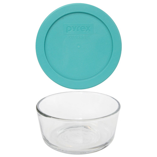 Pyrex (1) 7200 2 Cup Glass Bowl & (1) 7200-PC Turquoise Blue Lid