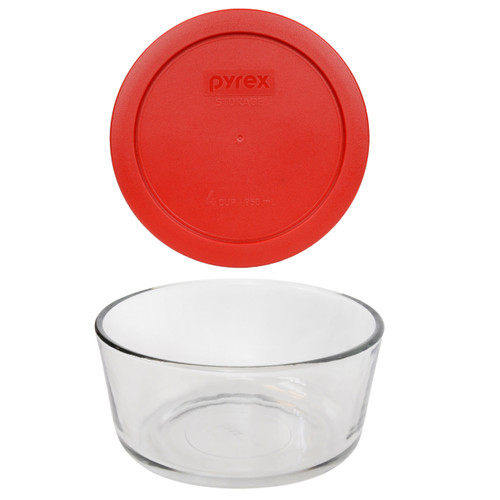 Pyrex (1) 7201 4-Cup Glass Bowl & (1) 7201-PC Poppy Red Lid