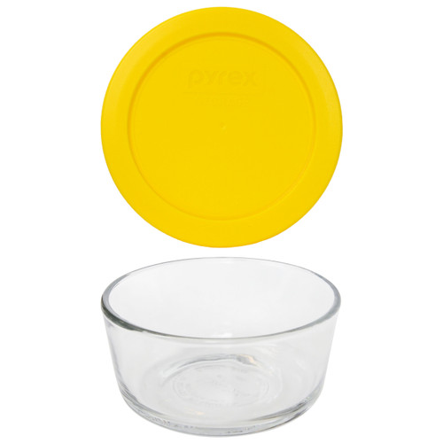 Pyrex Simply Store 7200 2-Cup Glass Storage Bowl and 7200-PC Meyer Lemon Yellow Plastic Lid
