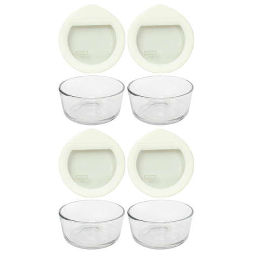 Pyrex 7200 2-Cup Clear Glass Storage Bowl w/ Pyrex OV-7200 Glass and White Silicone Lid (4-Pack)