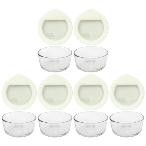 Pyrex 7200 2-Cup Clear Glass Storage Bowl w/ Pyrex OV-7200 Glass and White Silicone Lid (6-Pack)