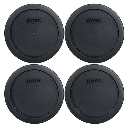 Pyrex 7201-PC Black Round Plastic Food Storage Replacement Lid Cover (4-Pack)