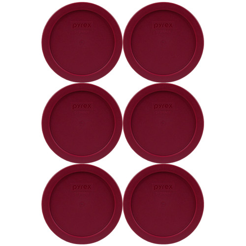 Pyrex 7201-PC Sangria Red Round Plastic Food Storage Replacement Lid Cover (6-Pack)