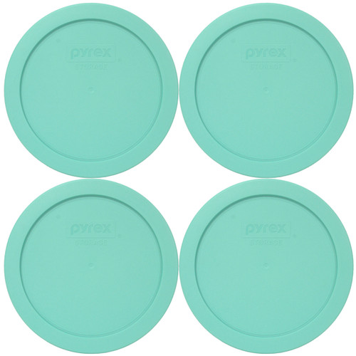 Pyrex 7201-PC Sea Glass Blue Round Plastic Food Storage Replacement Lid Cover (4-Pack) 