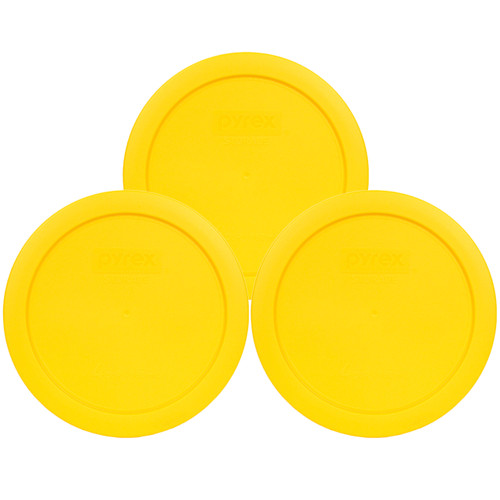 Pyrex 7201-PC Meyer Lemon Yellow Round Plastic Food Storage Replacement Lid Cover (3-Pack) 
