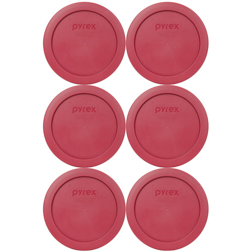 Pyrex 7200-PC Berry Red Round Plastic Food Storage Replacement Lid Cover (6-Pack)