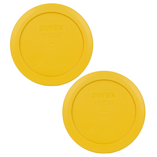 Pyrex 7200-PC Butter Yellow Round Plastic Food Storage Replacement Lid Cover (2-Pack)