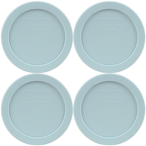 Pyrex 7200-PC Muddy Aqua Round Plastic Food Storage Replacement Lid Cover (4-Pack)