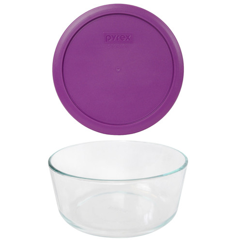 Pyrex (1) 7203 7-Cup Glass Bowl & (1) 7402-PC Thistle Purple Lid