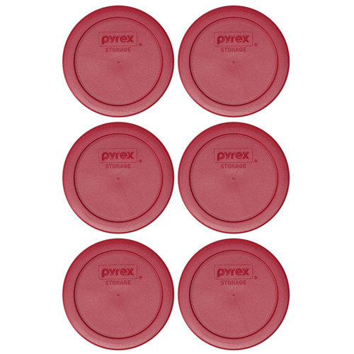 Pyrex 7200-PC Sangria Red Round Plastic Food Storage Replacement Lid Cover (6-Pack)