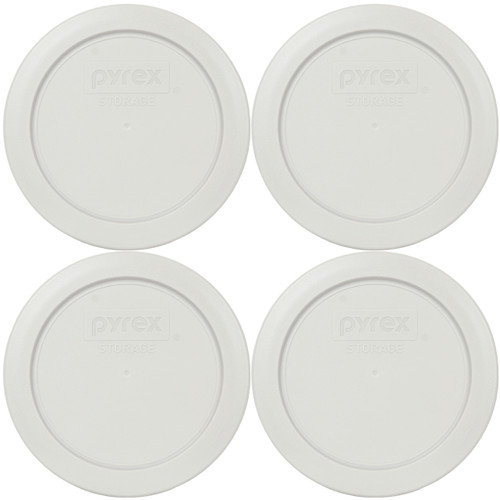 Pyrex 7200-PC Sleek Silver Round Plastic Food Storage Replacement Lid Cover (4-Pack)