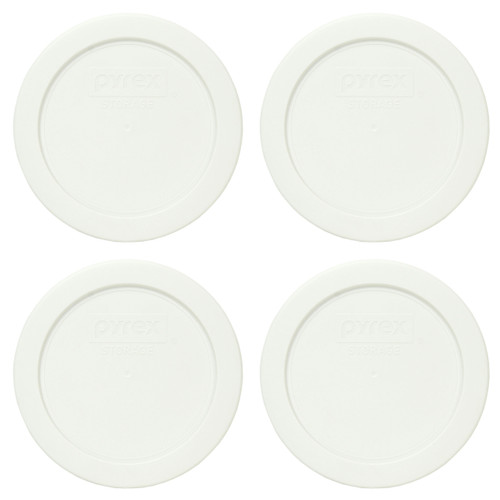 Pyrex 7200-PC White Round Plastic Food Storage Replacement Lid Cover (4-Pack)