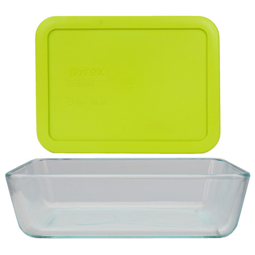 Pyrex (1) 7210 3-Cup Glass Storage Dish with (1) 7210-PC Green Edamame Plastic Lid