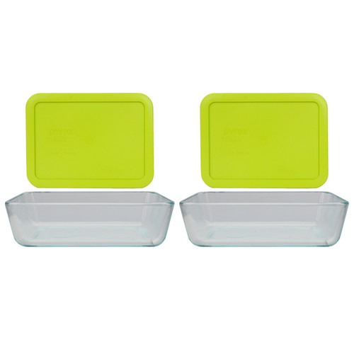 Pyrex (2) 7210 3-Cup Glass Storage Dishes with (2) 7210-PC Green Edamame Plastic Lids