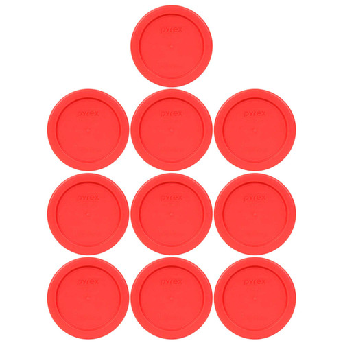 Pyrex 7202-PC Red Round Plastic Food Storage Replacement Lid Cover (10-Pack)