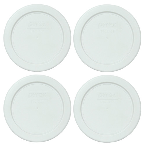 Pyrex 7202-PC White Round Plastic Food Storage Replacement Lid Cover (4-Pack)