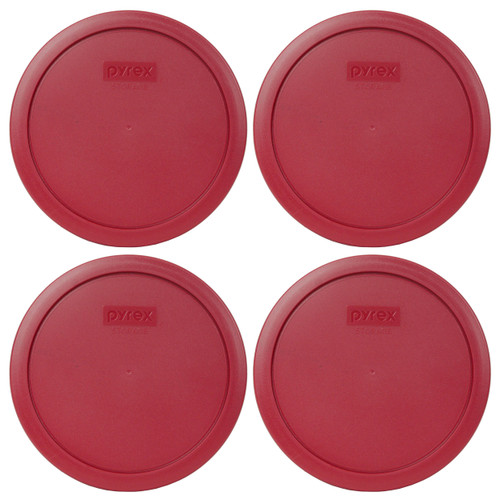 Pyrex 7402-PC Berry Red Round Plastic Food Storage Replacement Lid Cover (4-Pack)