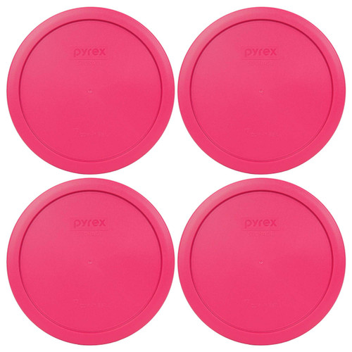 Pyrex 7402-PC Fuchsia Pink Round Plastic Food Storage Replacement Lid Cover (4-Pack)