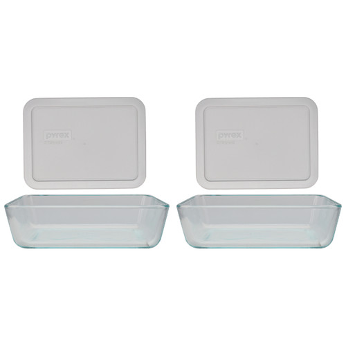 Pyrex (4) 7210 3-Cup Clear Glass Food Storage Dishes and (4) 7210-PC Jet  Gray Plastic Lids 