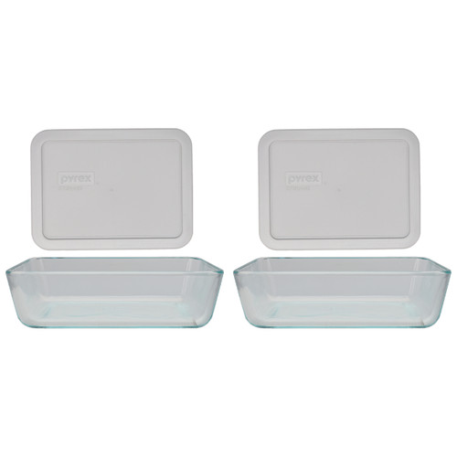 Pyrex (2) 7210 3-Cup Glass Dishes & (2) 7210-PC Jet Gray Lids