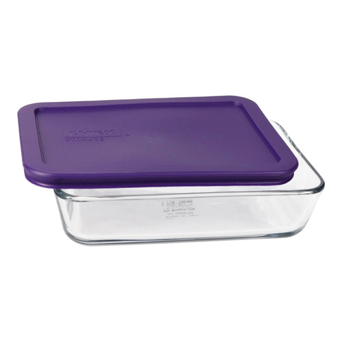 Pyrex 7210 3-Cup Glass Dish & 7210-PC Plum Purple Lid