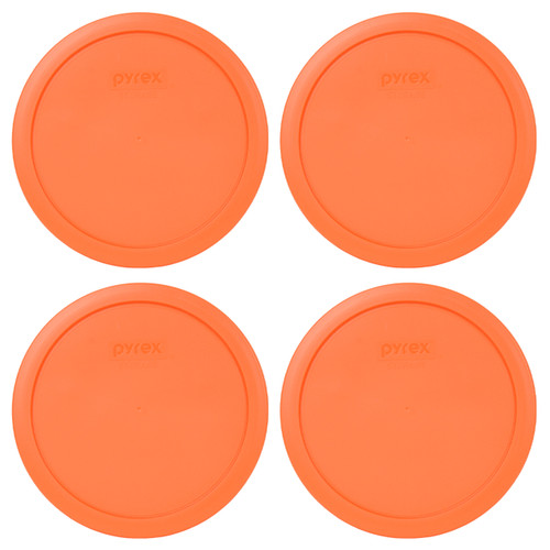 Pyrex 7402-PC Orange Round Plastic Food Storage Replacement Lid Cover (4-Pack)