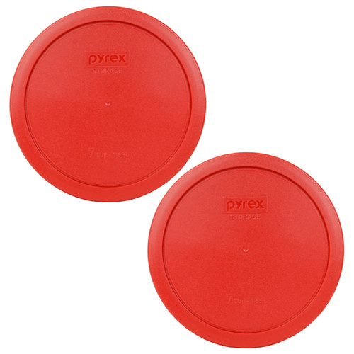 Pyrex 7402-PC Poppy Red Round Plastic Food Storage Replacement Lid Cover (2-Pack)